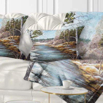 Design Art The Spring Siberian River - Landscape Printed Throw Pillow