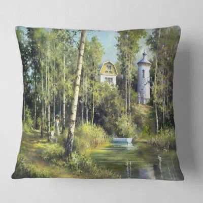 Design Art The Wood River On A Decline By The Castle Square Pillow Cover & Insert In Green