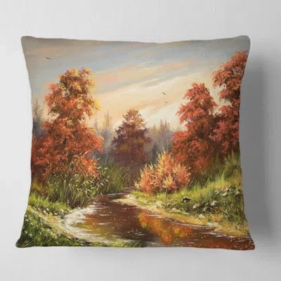 Design Art The Wood River On A Decline In An Autum Square Pillow Cover & Insert In Red