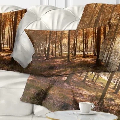 Design Art Thick Fall Forest With Leaves Landscape Photography Lumbar Pillow In Orange