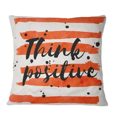 Design Art Think Positive - Traditional Printed Throw Pillow In Black;orange