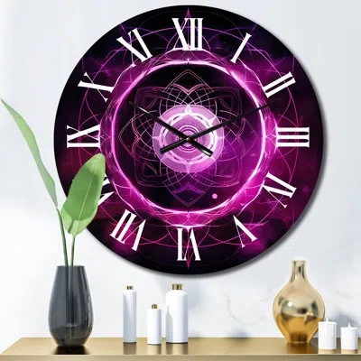 Design Art Third Eye Chakra Mystical Circle Iii Metal Wall Clock In Black;pink