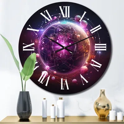 Design Art Third Eye Chakra Mystical Circle V Metal Wall Clock In Pink