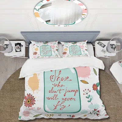 Design Art Those Who Do Not Jump Will Never Fly - Traditional Duvet Cover Set - Microfiber Polyester In Green,white,red
