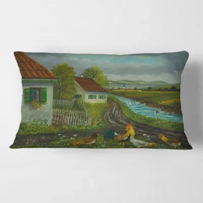 Design Art Three Chickens And A Cock In A Meadow With Flowers Rectangular Pillow Cover & Insert