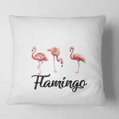 Design Art Three Flamingos - Farmhouse Printed Throw Pillow In Red