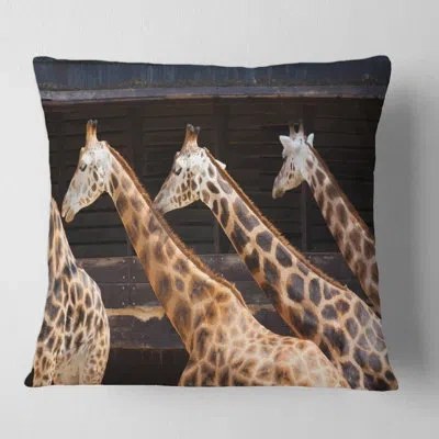 Design Art Three Giraffes Running Square Pillow Cover & Insert In Brown;yellow
