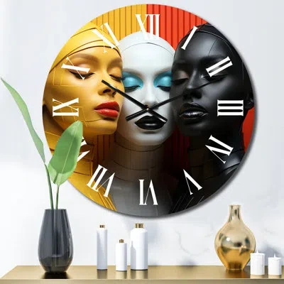 Design Art Three Goddesses Of Universal Unity Metal Wall Clock In Red