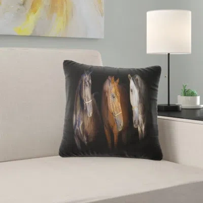 Design Art Three Horses With Golden Bridle - Animal Printed Pillow