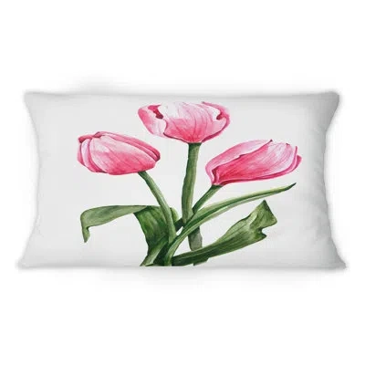 Design Art Three Red Spring Flowers Tulips -1 Traditional Printed Throw Pillow