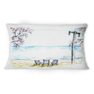 Design Art Three Seats On The Beach By The Ocean -1 Nautical & Coastal Printed Throw Pillow