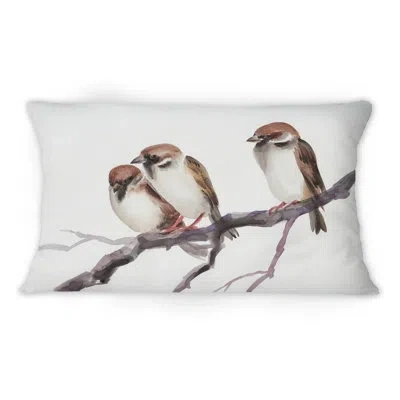 Design Art Three Sparrows On A Branch -1 Traditional Printed Throw Pillow