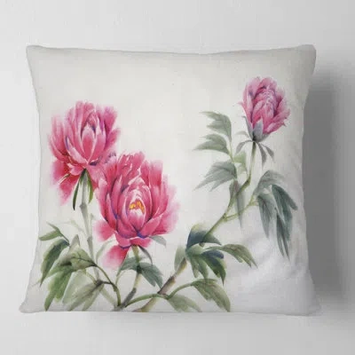 Design Art Three Vintage Peonies Flowers - Traditional Printed Throw Pillow In Pink
