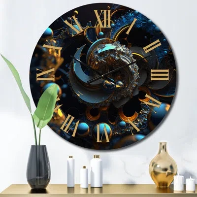 Design Art Through The Rabbit Hole Blue Galactic Labyrinth Ii - Modern Geometric Wall Clock