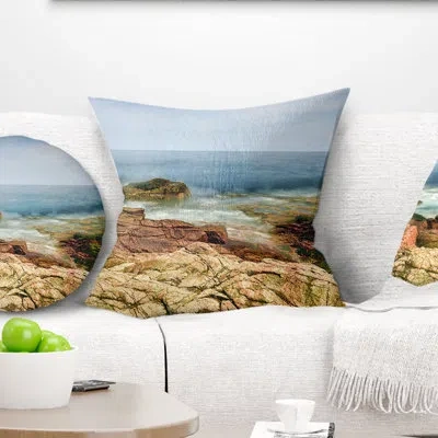 Design Art Thunder Hole Acadia National Park - Sea & Shore Printed Throw Pillow In Blue