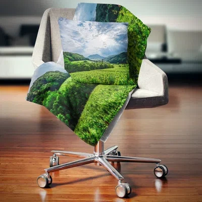 Design Art Thunderstorm Weather Over Vineyards - Landscape Printed Pillow In Blue;black;brown;green;red;yellow