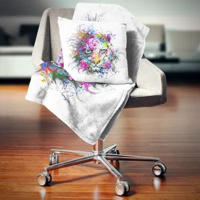Design Art Tiger Face In Colorful Splashes - Abstract Printed Pillow In White
