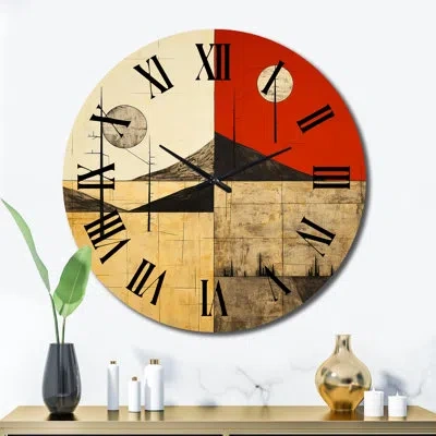 Design Art Time Capsule Vintage Illustration Ii Metal Wall Clock In Red;beige