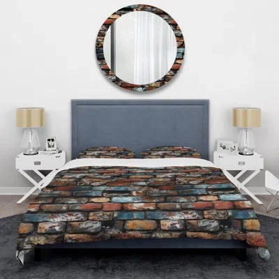Design Art Timeless Brick Elegance - Brick Duvet Cover Set - Microfiber Polyester In Blue;black;brown