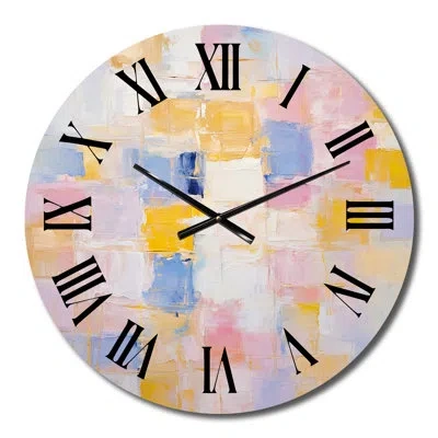 Design Art Timeless Moments In Pastel Pink Yellow And Blue I Metal Wall Clock In Blue;yellow;pink