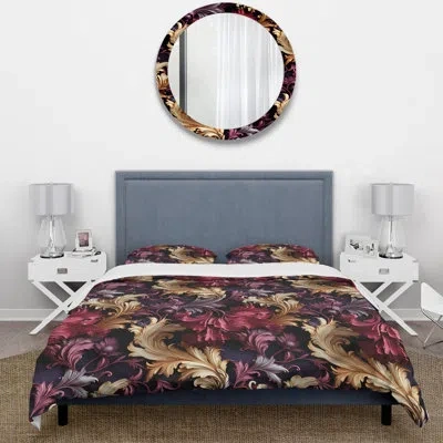 Design Art Timeless Purple Baroque Floral Dreams Iv Duvet Cover Set In Purple;gold