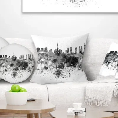Design Art Tokyo Skyline - Cityscape Printed Throw Pillow In Gray