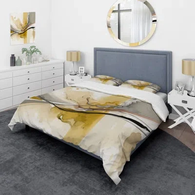 Design Art Touched By Mustard Yellow And Ultimate Gray Iv Beddingmicrofiber / Polyester Duvet Cover Set In Beige;yellow