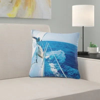 Design Art Tourism Yacht Sailing In Blue Sea - Sea & Shore Printed Pillow