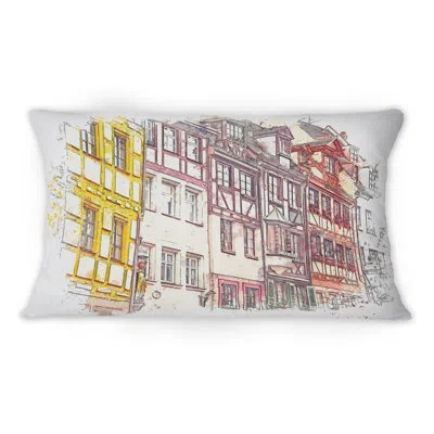 Design Art Traditional German Architecture Cityview - Mid-century Modern Printed Throw Pillow 1