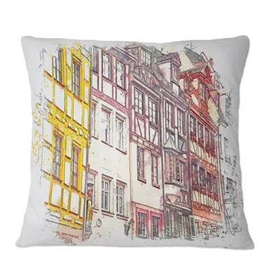 Design Art Traditional German Architecture Cityview - Mid-century Modern Printed Throw Pillow In Blue;black;brown;green;red;yellow