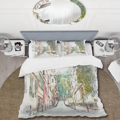 Design Art Traditional Street In Istanbul - Traditional Duvet Cover Set - Microfiber Polyester In Green