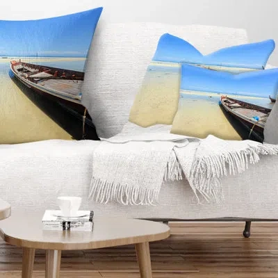 Design Art Traditional Thai Boat On Beach - Sea & Shore Printed Throw Pillow