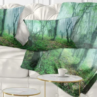 Design Art Trail Through Green Forest - Landscape Printed Throw Pillow