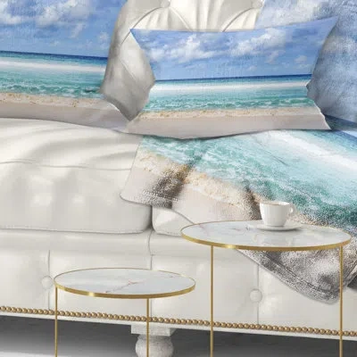 Design Art Tranquil Beach Under White Clouds - Sea & Shore Printed Throw Pillow In White;white