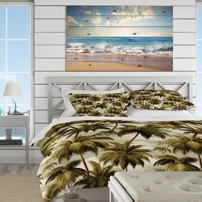 Design Art Tranquil Palms Tropical Pattern Duvet Cover Set In Green