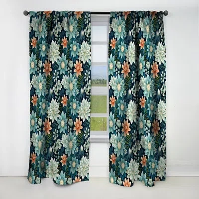 Design Art Tranquil Soul Retreat Mediation I - Floral Curtain - Blackout Floral Curtain - 1 Panels In Blue