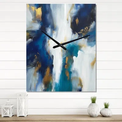 Design Art Transcendence Abstract In Blue And Gold Iii - Abstract Painting Very Large Wall Clocks In Blue;gold