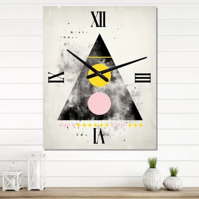 Design Art Transcendence Retro Triangular Minimal I - Modern Geometric Very Large Wall Clocks In Black;yellow