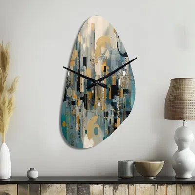 Design Art Transcending Reality V - Landscapes Asymmetrical Metal Wall Clock, Green Irregular Shape Clock Print