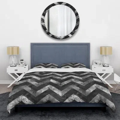 Design Art Transitional Duvet Cover Set In Black Grey Chevron Charm Ii