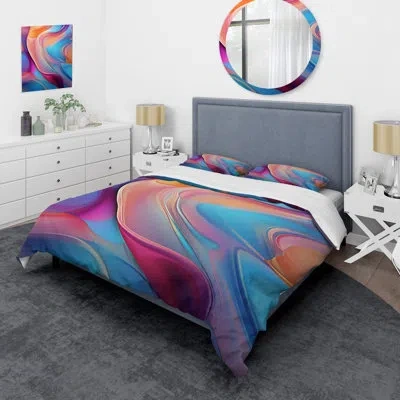 Design Art Transitional Pink And Blue Shapes Ii - Abstract Modern Shapes Transitional Duvet Cover Set In Blue;pink