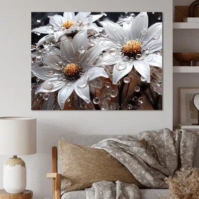 Design Art Transparent Luminescence White Sunflowers On Canvas Print In Wrapped Canvas
