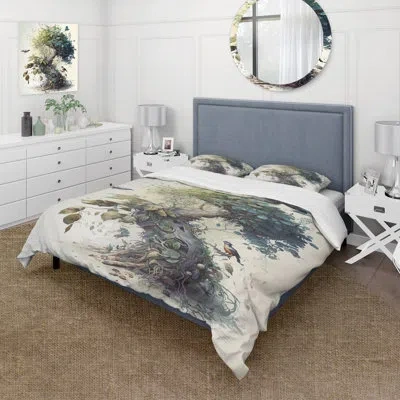 Design Art Tree In Nature - Landscape Duvet Cover Set - Microfiber Polyester In White;cream