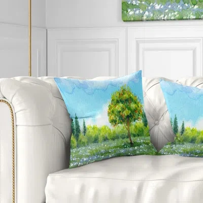 Design Art Tree In Spring - Landscape Printed Pillow In Blue;green