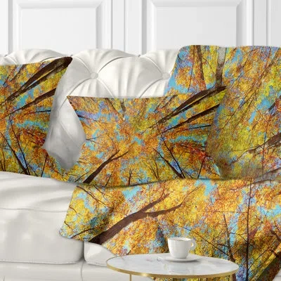 Design Art Tree Tops In Autumn Forest - Forest Printed Throw Pillow