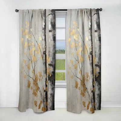 Design Art Tree Whispers Of Gray And Gold - Tree Monochrome Blackout Floral Curtain - 1 Panel