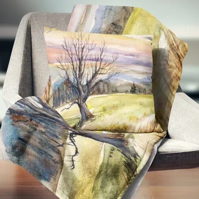 Design Art Tree Without Leaves At Sunset - Forest Printed Throw Pillow