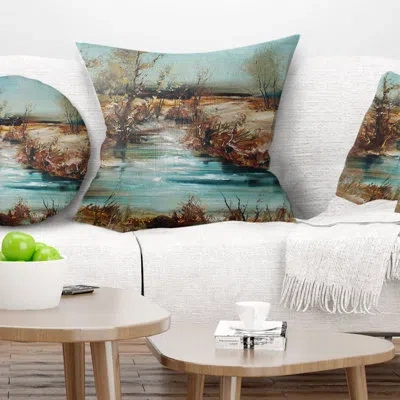 Design Art Trees And Creek Oil - Landscape Printed Pillow