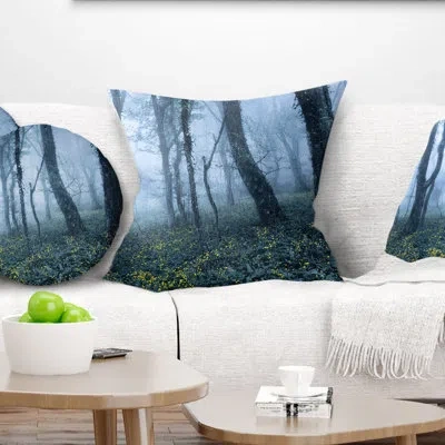 Design Art Trees In Foggy Spring Forest - Landscape Printed Pillow
