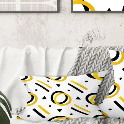 Design Art Trendy Black And Gold Triangular Pattern I - Mid-century Modern Printed Throw Pillow